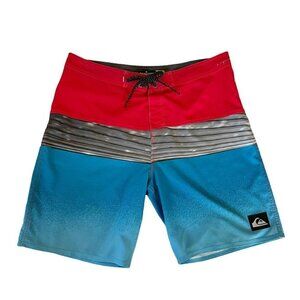 Quiksilver High-Line 4 Way Stretch Men's Sz 34 Red Blue Boardshorts